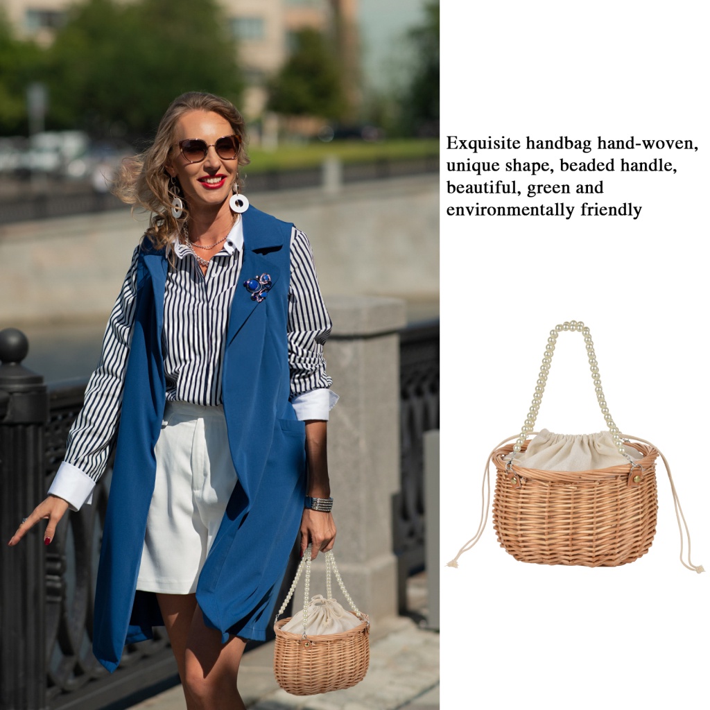 Lều Cắm Trại / Dã Ngoại Chất Lượng Cao Giỏ Mua Sắm Bằng Rơm Tổ Chức Thực Phẩm Màu Đỏ Rượu Sâm Panh Phong Cách Mới