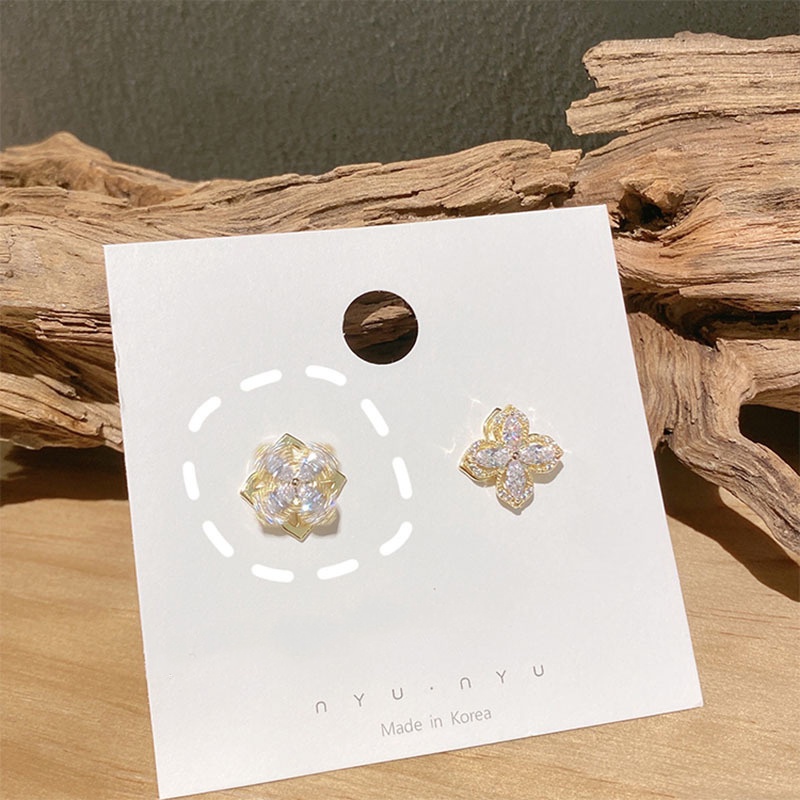 Khuyên tai bằng bạc 925 hình hoa đính đá giả đơn giản phong cách thời trang hàn quốc