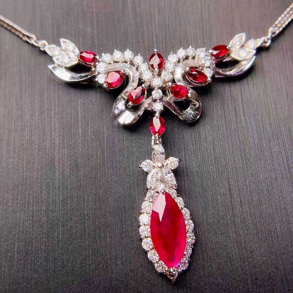 Mới Vòng cổ Mặt Hoa Đính Đá Ruby Sang Trọng Cho Nữ-JHS2-P