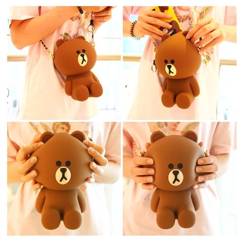 Line friends Túi Đeo Vai Mini Bằng Silicon Hình Gấu Nâu / Thỏ Kenny Dễ Thương Có Khóa Kéo Cho Bạn Gái