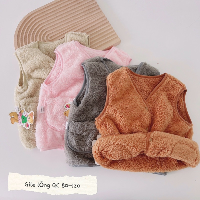 Áo gile lông tuyết mềm mịn cho bé, áo khoác ngoài thu đông hàng đẹp cho bé trai bé gái từ 6- 14 kg