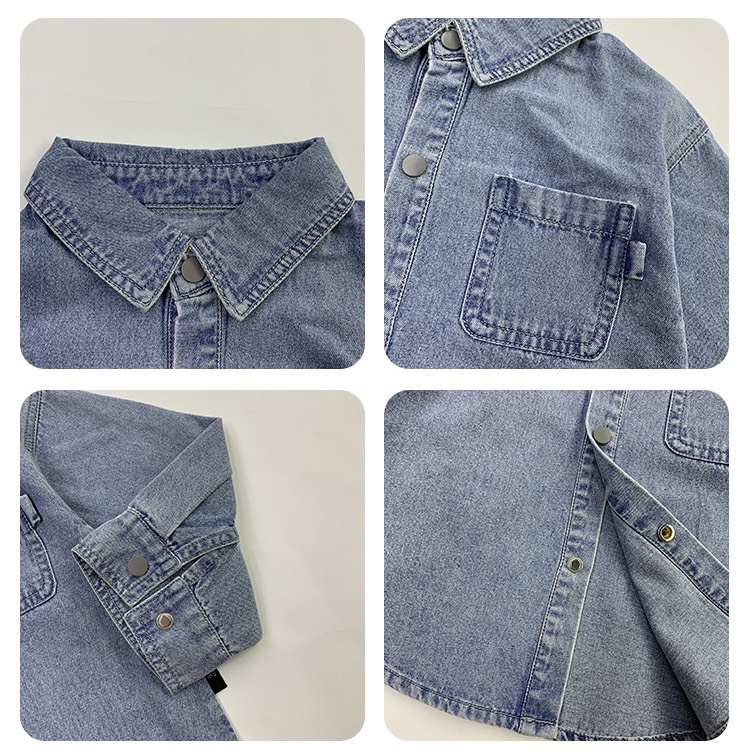 Áo denim dài tay màu nhạt đơn giản cho bé A875