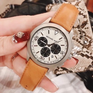 Đồng hồ michael kors nam chính hãng mk8450 gareth silver dial tan leather men’s watch