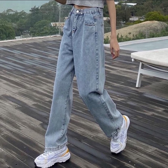 Quần Jean ống rộng YAYSHOP phong cách Uzzang họa tiết cài eo chất dày dặn tôn dáng | BigBuy360 - bigbuy360.vn