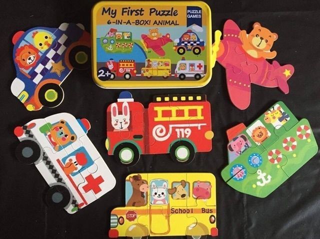 Bộ Xếp Hình 6 Hình Khởi Đầu My First Puzzle Hộp Sắt Cho Bé 2-5 Tuổi - Tranh Ghép 3D. Hàng chuẩn