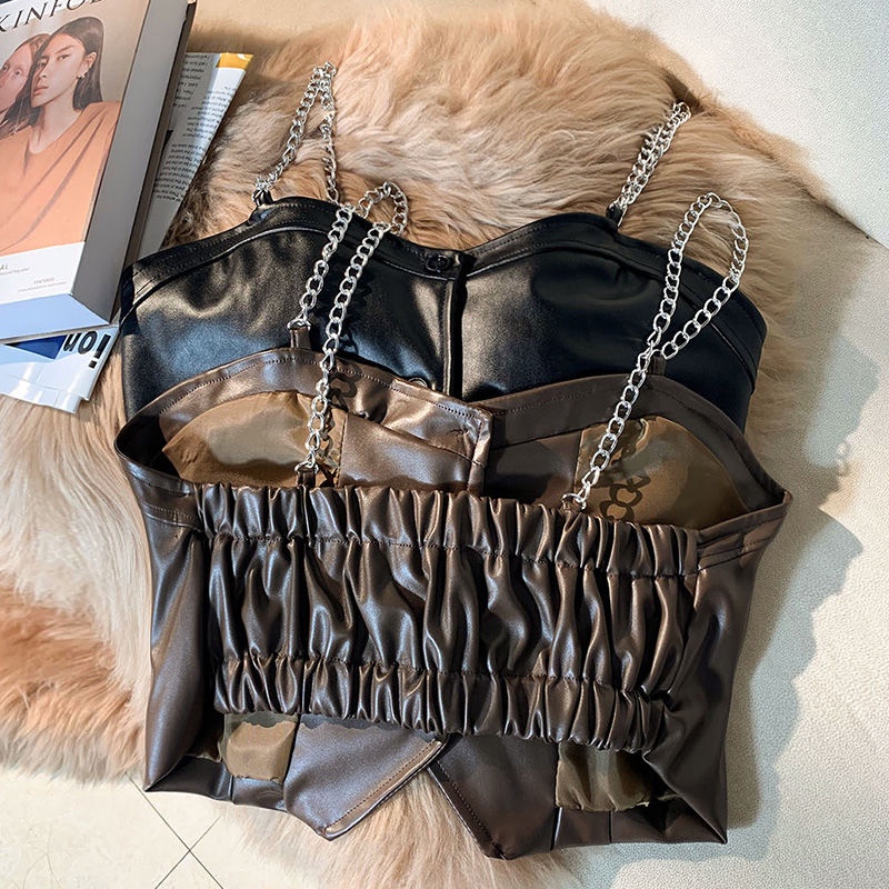 Áo khoác da màu cà phê thời trang xuân thu cá tính cho nữ