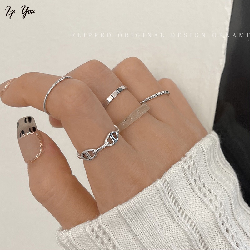 Set 5 Nhẫn Đeo Tay Kim Loại Đơn Giản Thời Trang Cho Nữ