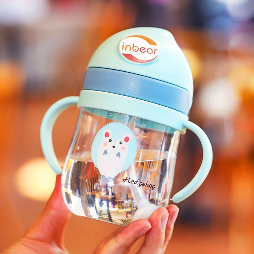 Bình Tập Uống Nước Cho Bé [Inbear] 250ml, Có Van Chống Sặc, Bình Tập Hút Có Tay Cầm, Ống Hút Silicon