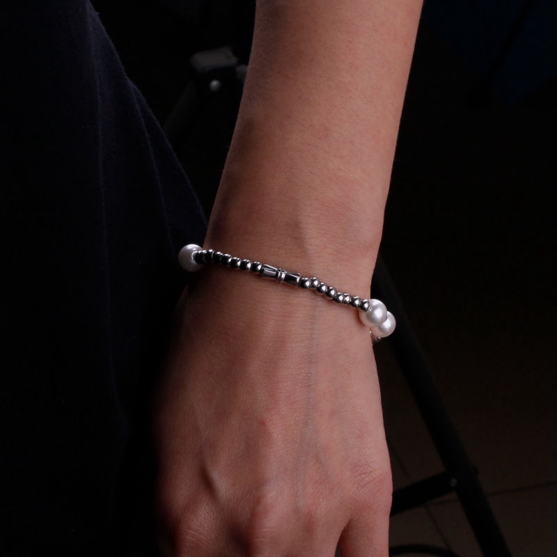 Vòng đeo tay đính hạt ngọc trai nhân tạo dễ phối đồ thời trang hip hop đơn giản độc đáo cho cặp đôi 22420