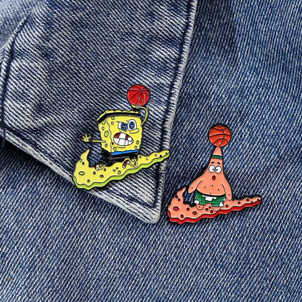 LANFY Cute SpongeBob SquarePants Cartoon Enamel Brooch SpongeBob Badge Backpack Bag Coat Hat Patrick Star Jewelry Accessories Gift For Women Lapel pin Brooches Pin/Multicolor