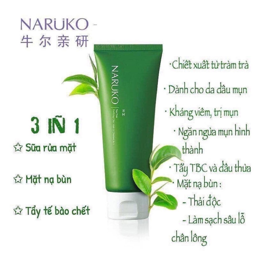 (CHÍNH HÃNG BẢN ĐÀI) Sữa rửa mặt dạng bùn Naruko trà tràm Tea Tree Purifying Clay Mask and Cleanser in 1 120 g