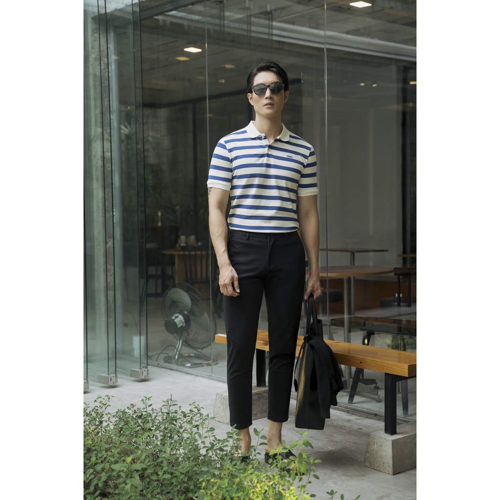 Áo Polo Americus Gosani Sọc Ngang Chất Liệu Cotton Màu Xanh lá Và Xanh Dương