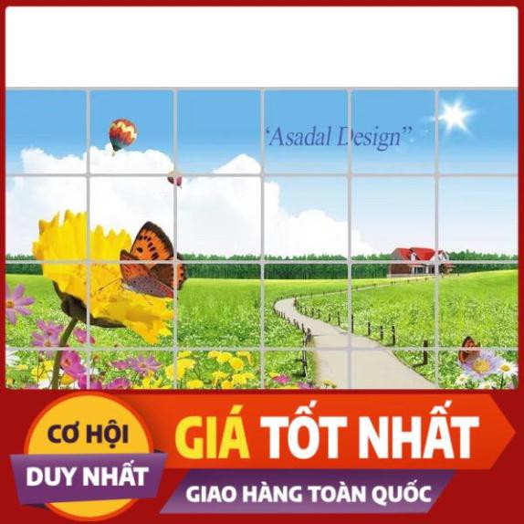 [HANG UY TÍN - GIÁ RẺ] Decal dán bếp tráng nhôm cách nhiệt size lớn - con đường cỏ hoa