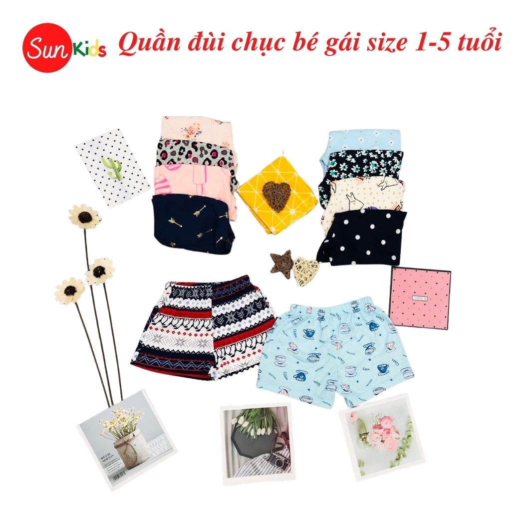 Quần đùi bé gái SUNKIDS, quần chục cho bé gái chất cotton, size 1-5, màu ngẫu nhiên