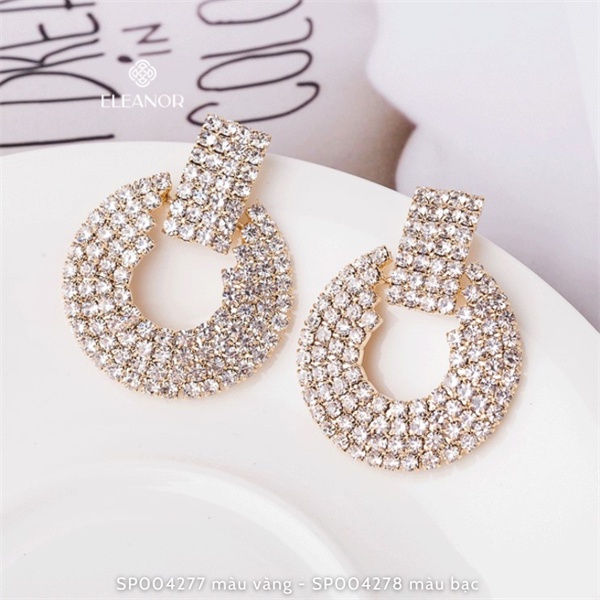 Bông tai nữ tròn chuôi bạc 925 Eleanor Accessories đính đá lấp lánh phụ kiện trang sức phong cách Hàn Quốc