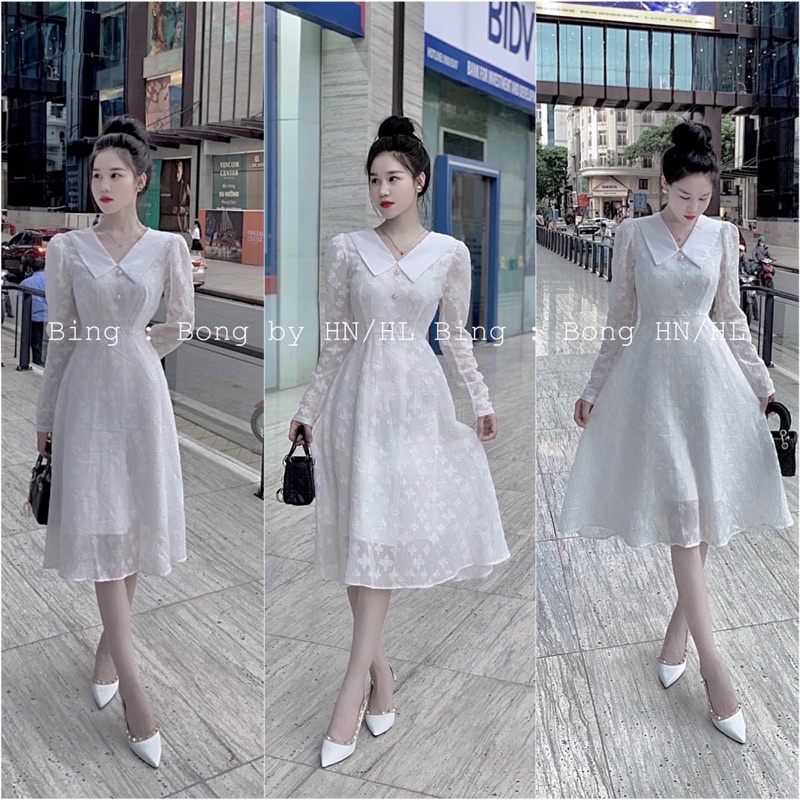 Váy ren cổ cánh sen dài tay dáng xoè siêu xinh