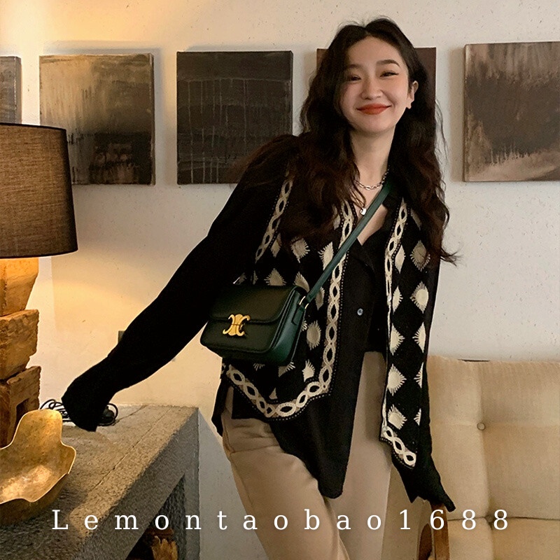 Áo Khoác Len Cadigan kẻ caro năng động, mix váy áo mùa thu Lemontaobao