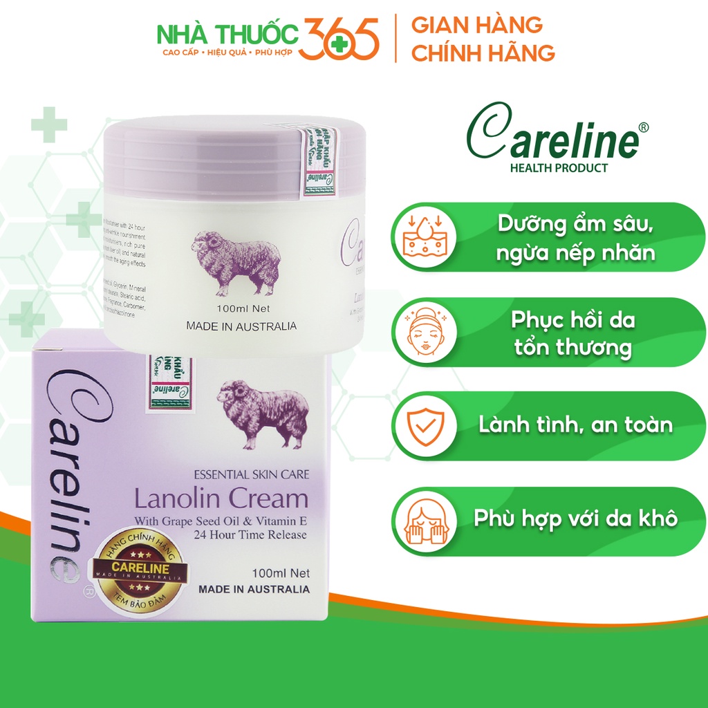 Kem Dưỡng Da Mỡ Cừu Careline Lanolin Cream Giúp Dưỡng Ẩm, Ngăn Ngừa Vết Nhăn 100ml