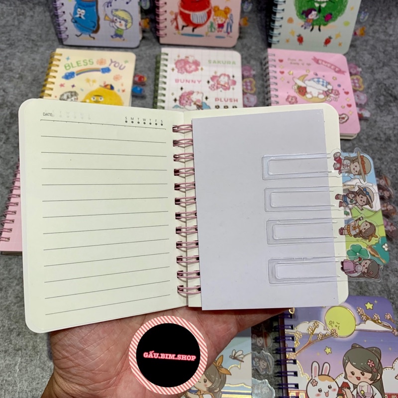 Sổ lò xo A6(8.7x11.3cm) - 128 trang, có kèm tag nhớ trang