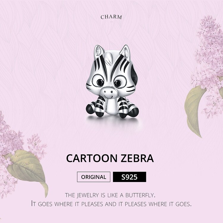 BAMOER Vòng Tay Bạc 925 Trang Trí Mặt Hình Ngựa Vằn Hoạt Hình Phong Cách Cổ Điển DIY BSC387