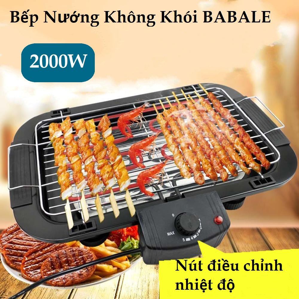 Bếp Vỉ Nướng Điện. Bếp Nướng Không Khói, Bếp nướng điện Babale cao cấp- công xuất 2000w, chất liệu thép không gỉ bền đẹp