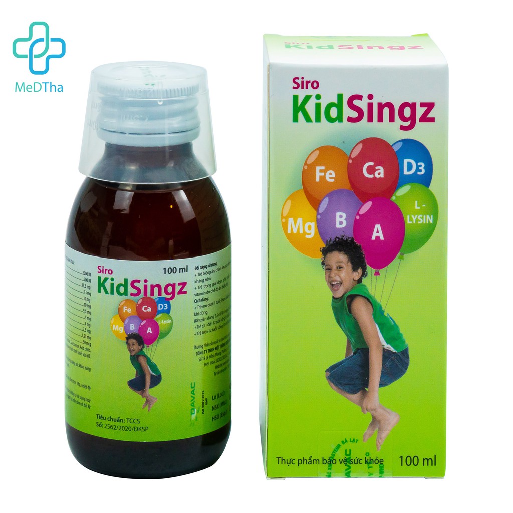 Siro KidSingz - Ăn Ngon Ngủ Ngon, Tăng Sức Đề Kháng, Bổ Sung Vitamin, Chống Còi Xương, Suy Dinh Dưỡng (Lọ 100ml)