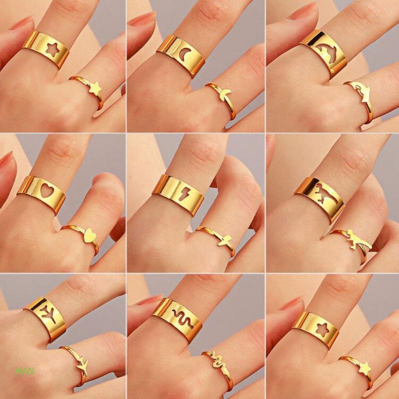 Bộ 2 nhẫn đeo ngón tay có thể điều chỉnh kích thước dành cho cặp đôi