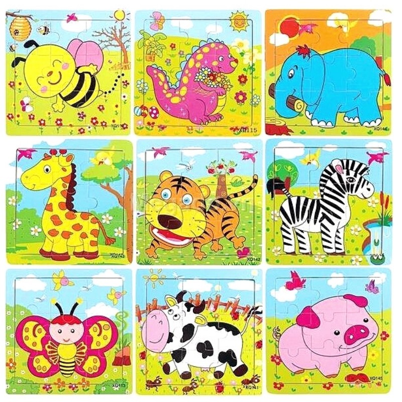 10 Tranh ghép hình Ghép hình gỗ puzzle 9 mảnh luyện sự nhanh tay, nhanh mắt cho trẻ