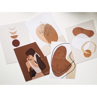 Set 5 tấm postcard decor tường. tặng kèm sticker tròn