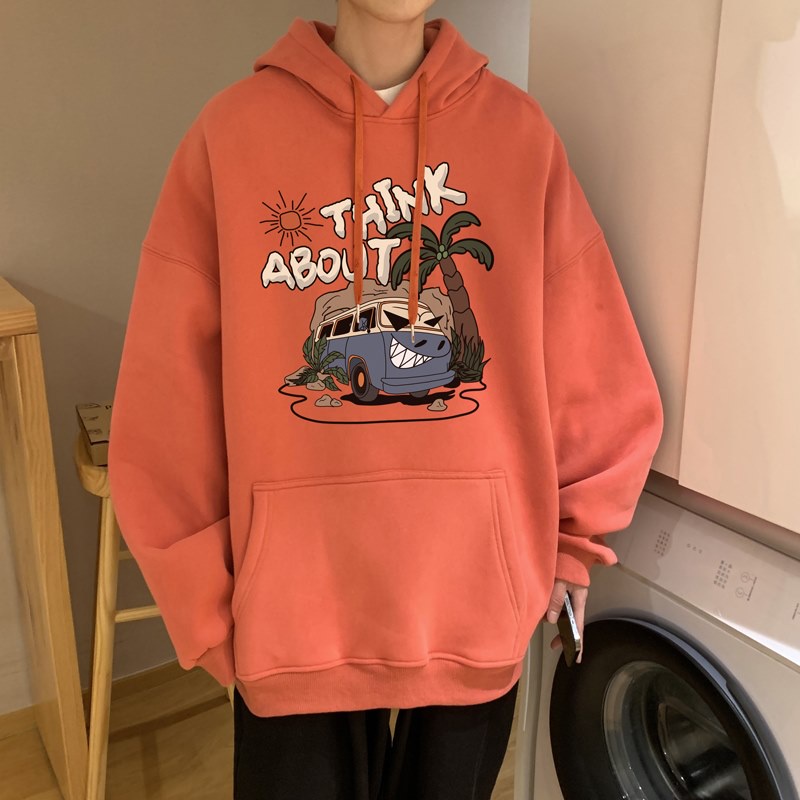 Áo Hoodie Tay Dài Dáng Rộng In Hình Xe Buýt Màu Đen Cam Kiểu Hàn Quốc Thời Trang Mùa Đông Cho Nam Và Nữ M-5XL