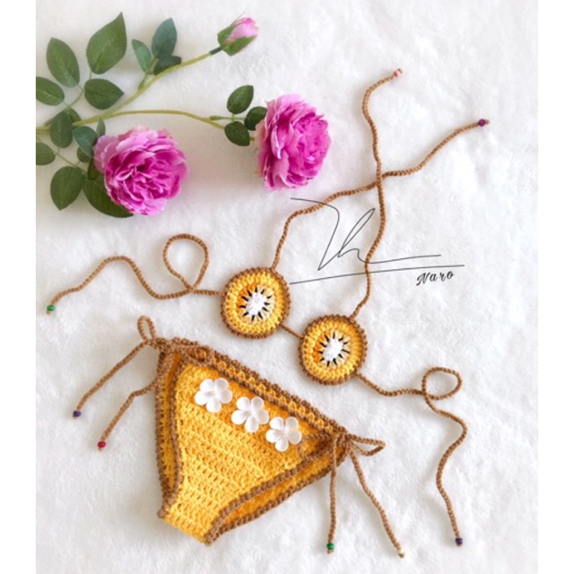 (HÀNG CÓ SẴN) BỘ BIKINI KIWI VÀNG SIÊU YÊU CHO BÉ