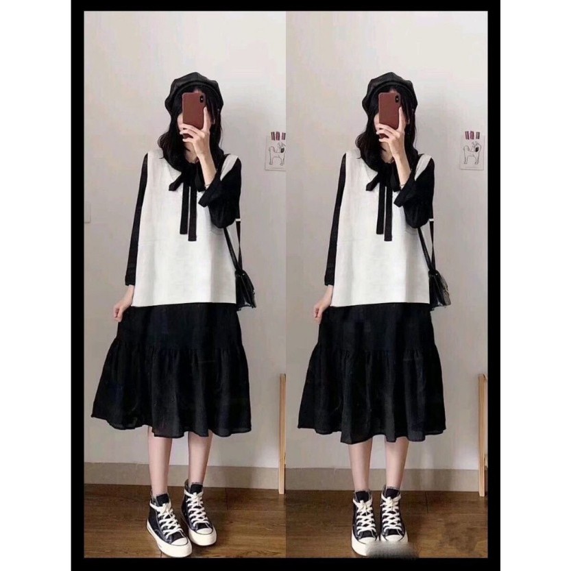 Đầm Babydoll Trắng Nơ Ngực 🦋 Đầm Nữ Tay Bồng Dáng Suông | BigBuy360 - bigbuy360.vn