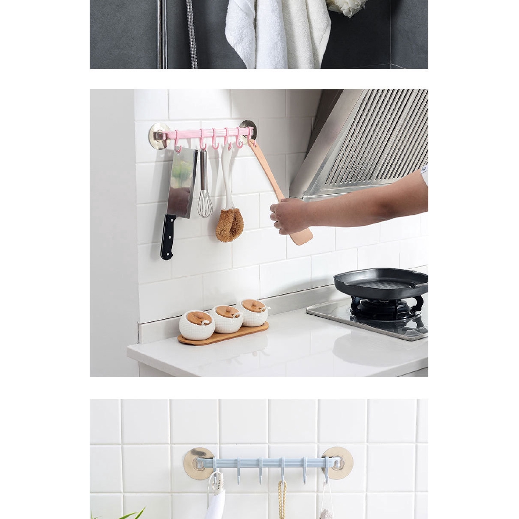 Strong suction cup, 6-hook, nail free, traceless, kitchen wall, goods hook, bathroom, towel rack, clothes hook
