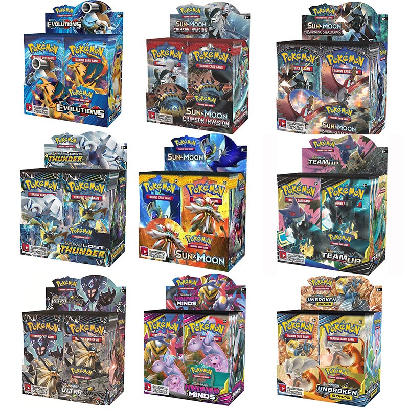 324pcs Pokemones cards Sun &amp; Moon GX Team Up Unbroken Bond Unified Minds Evolutions Booster BoxTrading Cards