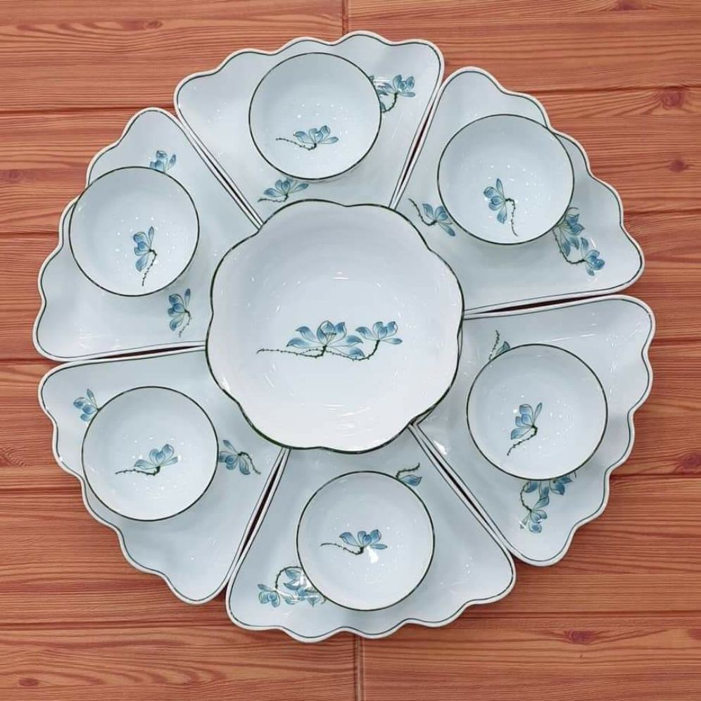 Bộ bát đĩa hoa mặt trời - hoa hướng dương trắng trơn