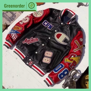 Áo khoác bomber Champion Logo chất liệu full da