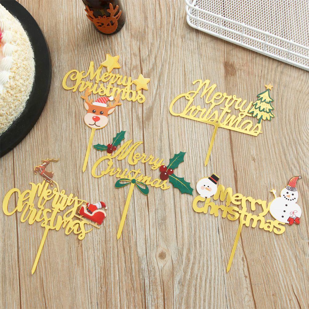YNATURAL Que Cắm Trang Trí Bánh Kem Chữ Merry Christmas