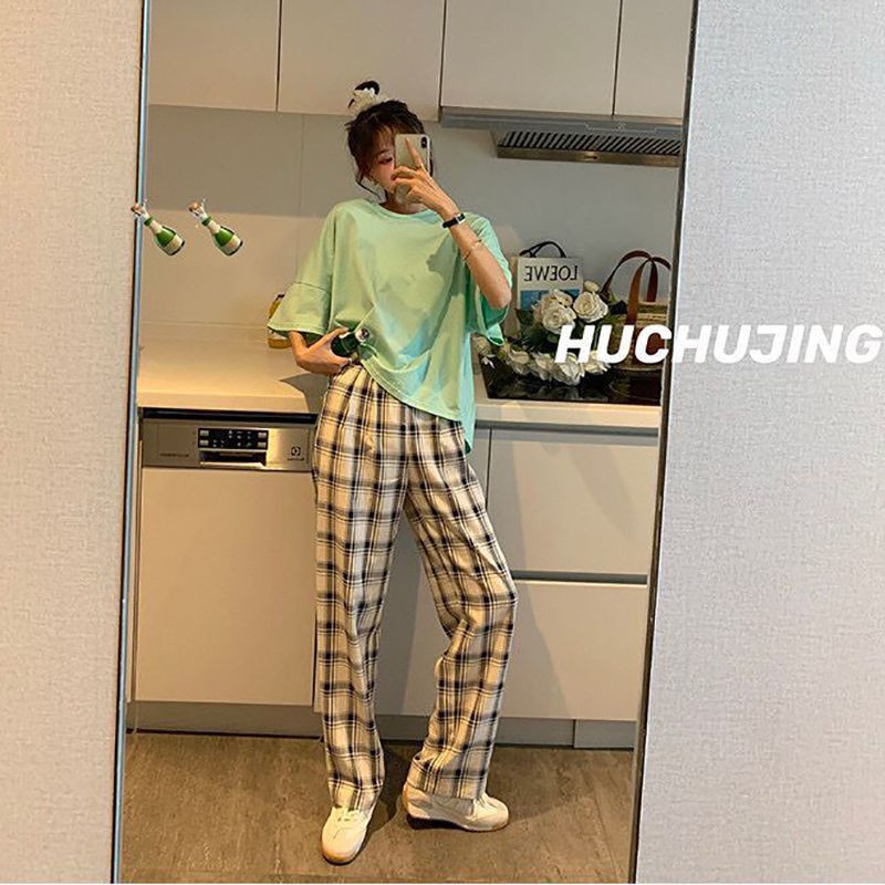 Quần dài lưng cao họa tiết kẻ caro phong cách Hàn Quốc thời trang cho nữ | BigBuy360 - bigbuy360.vn