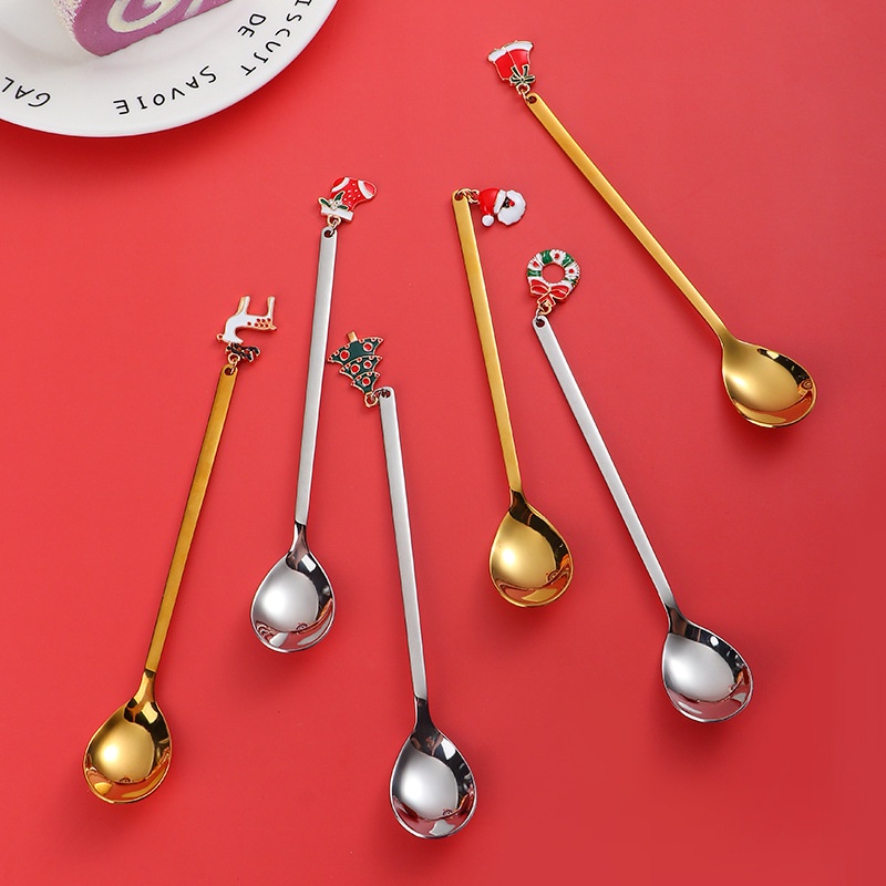 Bộ Muỗng Cà Phê Bằng Thép Không Gỉ Hình Giáng Sinh