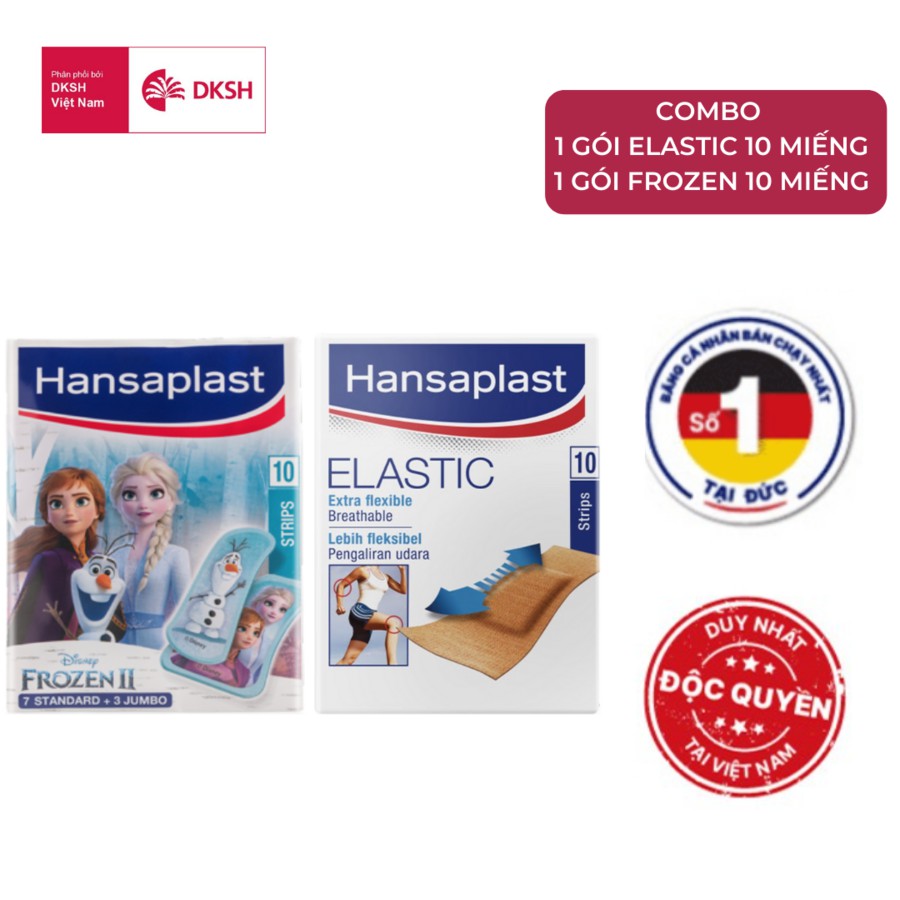 Combo 2 Gói Băng cá nhân Hansaplast Elastic 10 miếng và Frozen gói 10 miếng