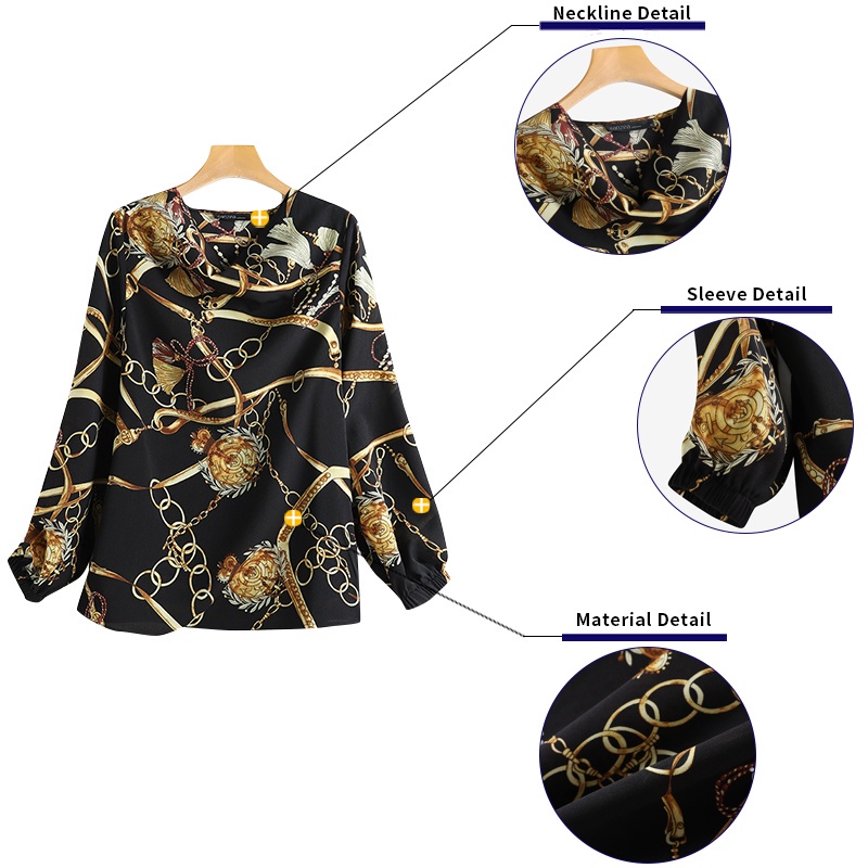 Áo kiểu nữ ZANZEA ôm dáng tay dài cổ tròn cổ tay phối chun co giãn in họa tiết kiểu cổ điển gợi cảm thời trang