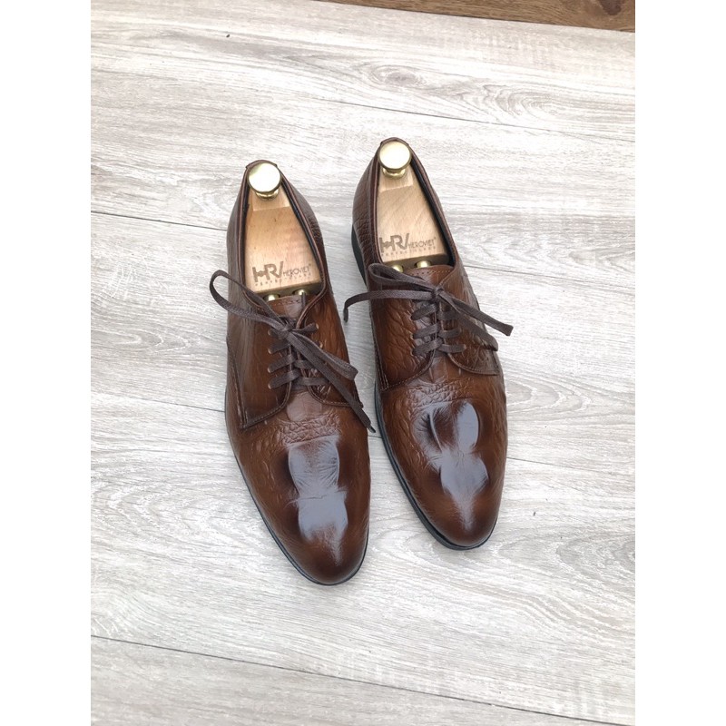 Giày Tây Nam Cao Cấp ✅ Da Bò Mềm Dập Vân Cá Sấu Thời Trang 🎁 Đế Cao Su 3cm 🎁 Dây Buộc- bảo hành 12 thág