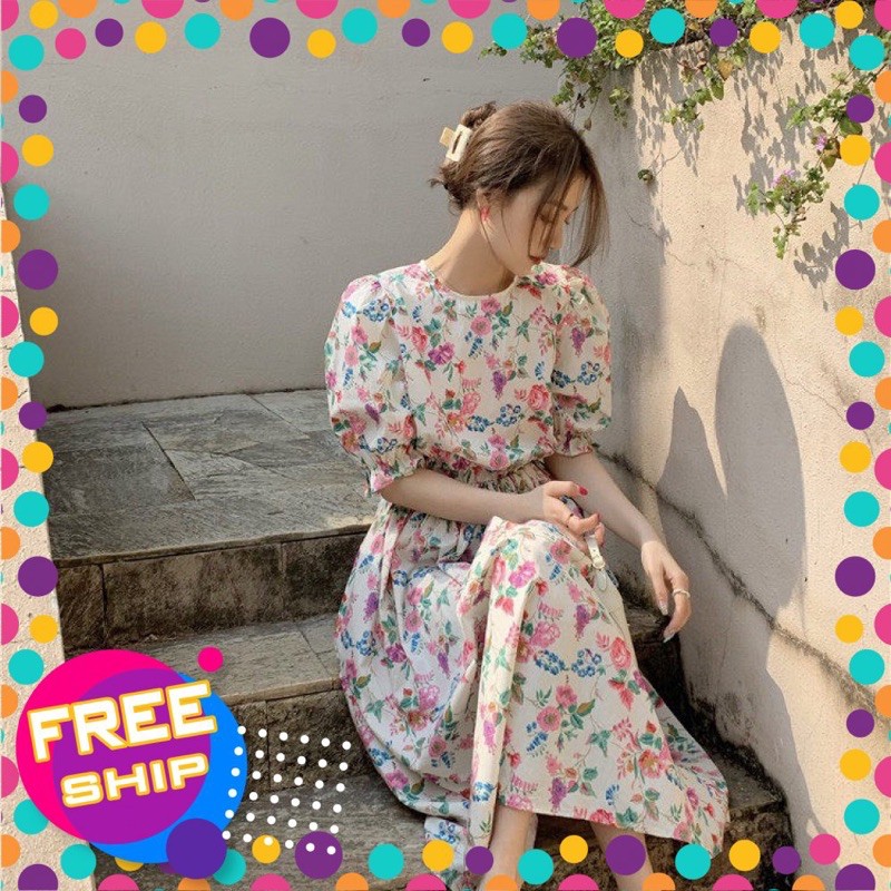 Váy Maxi 2 Dây Hoa Đuôi Cá Vải Hoa Voan Lụa Quảng Châu Bao Dẹp, 2 lớp ko lộ, chun lưng dễ mặc, đuôi cá xoè