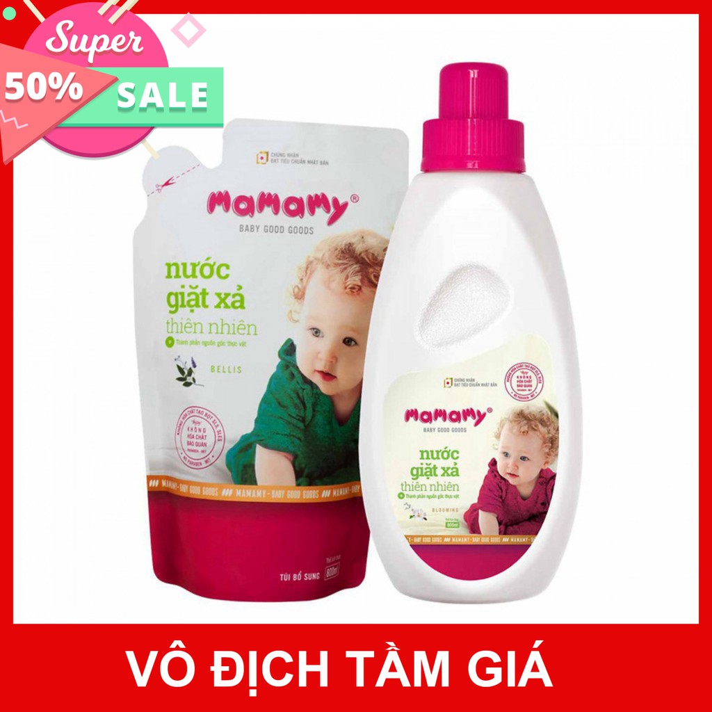 Combo nước giặt xả Mamamy hương thiên nhiên chai + túi 800ml M374