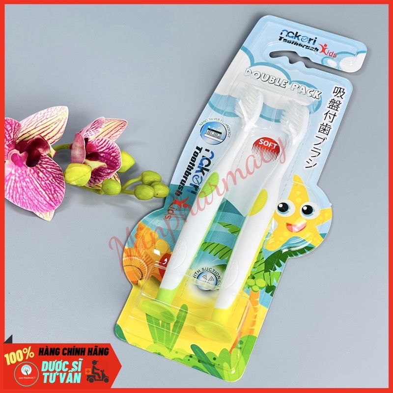 Bàn chải đánh răng NAKORI Okamura cho trẻ em (lông mềm mại, đế hít) Toothbrush kids - Set 2 cây - Minpharmacy