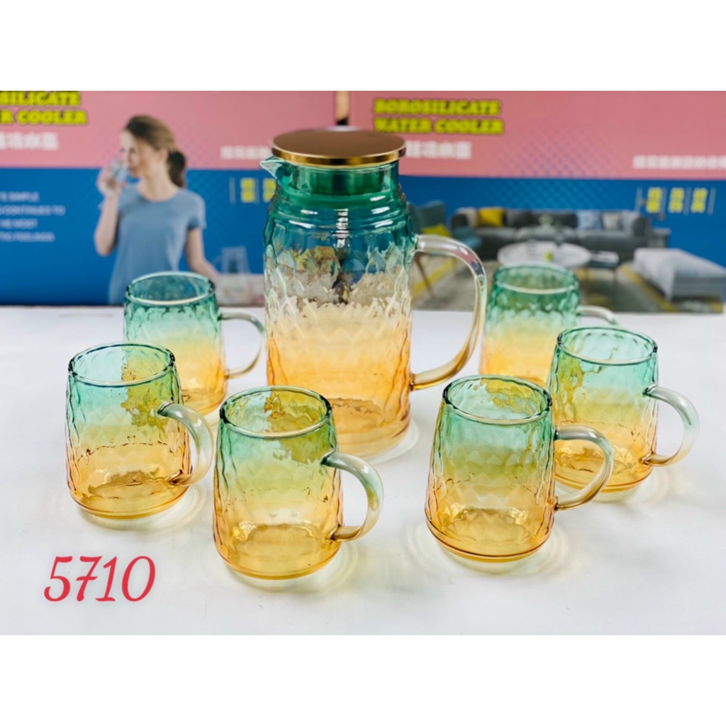 Set Bình Cốc Thuỷ Tinh  Xanh vàng  Sang Trọng Tinh Tế 1 bình + 6 cốc
