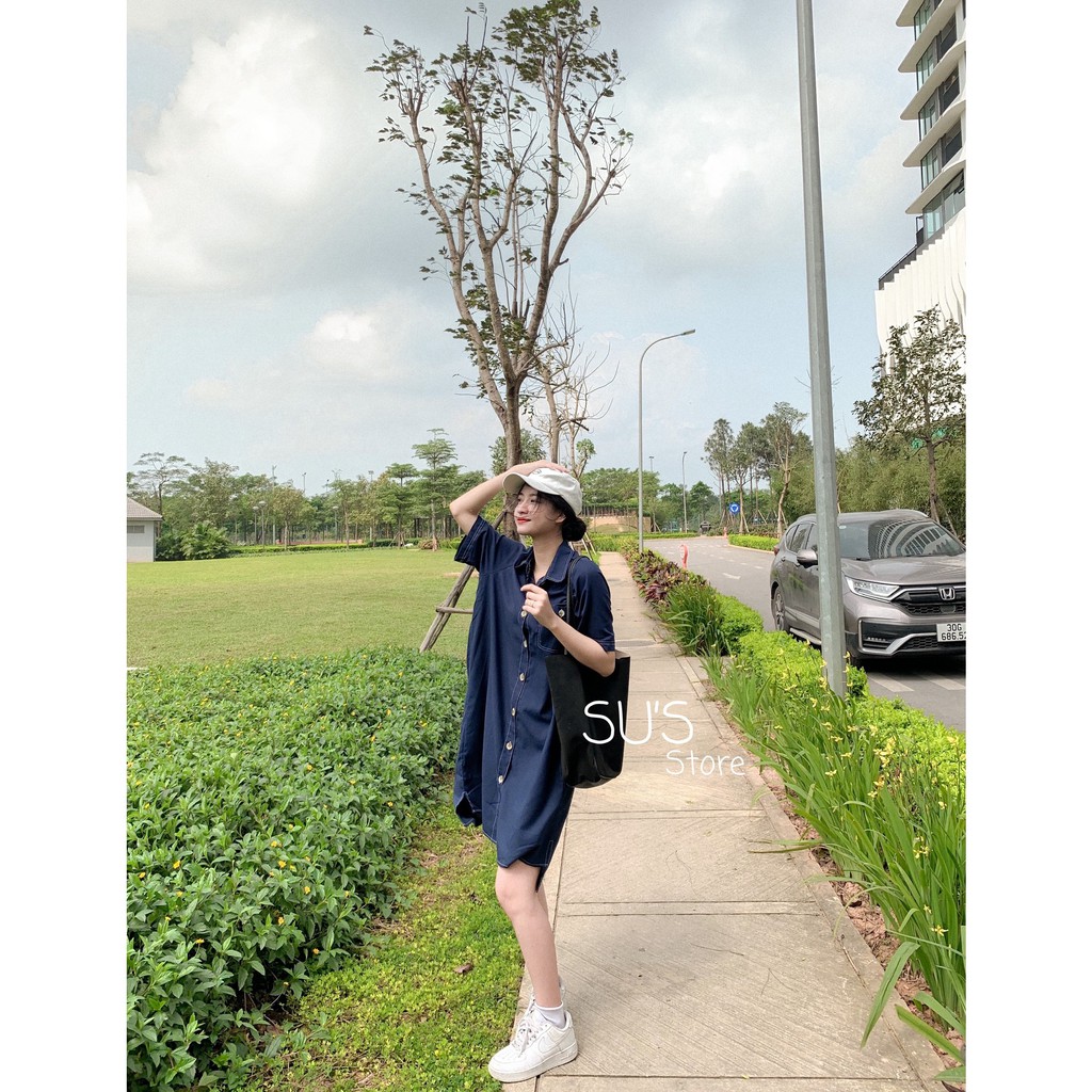 Váy sơ mi trơn cúc gỗ viền chỉ nổi V482 SUSTORE | BigBuy360 - bigbuy360.vn