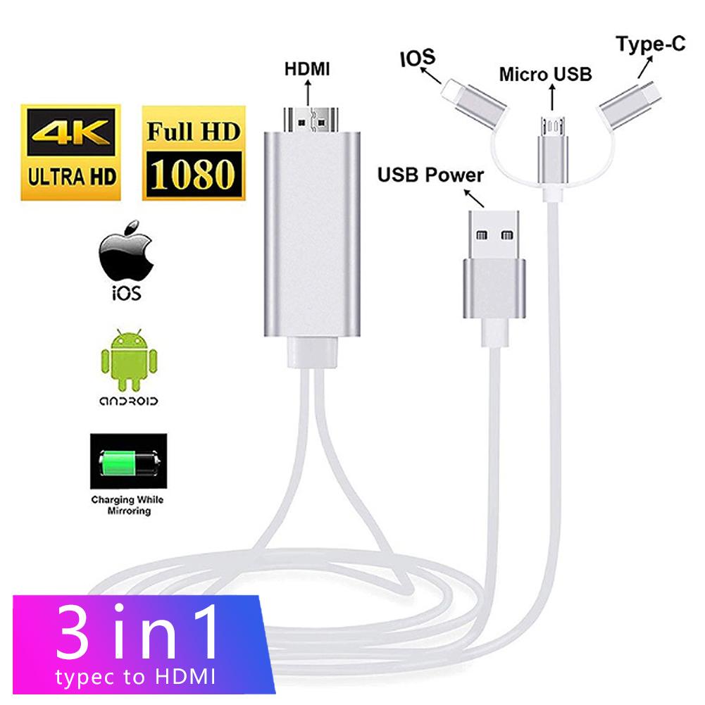 Cáp 3 trong 1 Lighting / Type-C / Micro USB to HDMI cho iPhone huawei xiaomi oppo vivo Devices