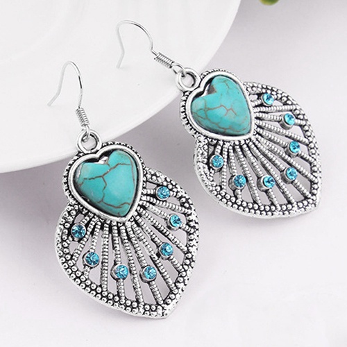 Đôi khuyên tai hợp kim khảm ngọc lam giả phong cách Boho độc đáo cho nữ