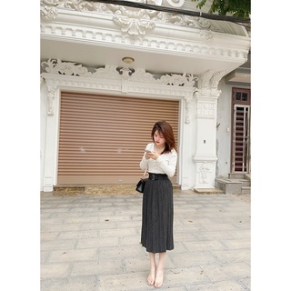 Chân váy xếp ly đai nhũ